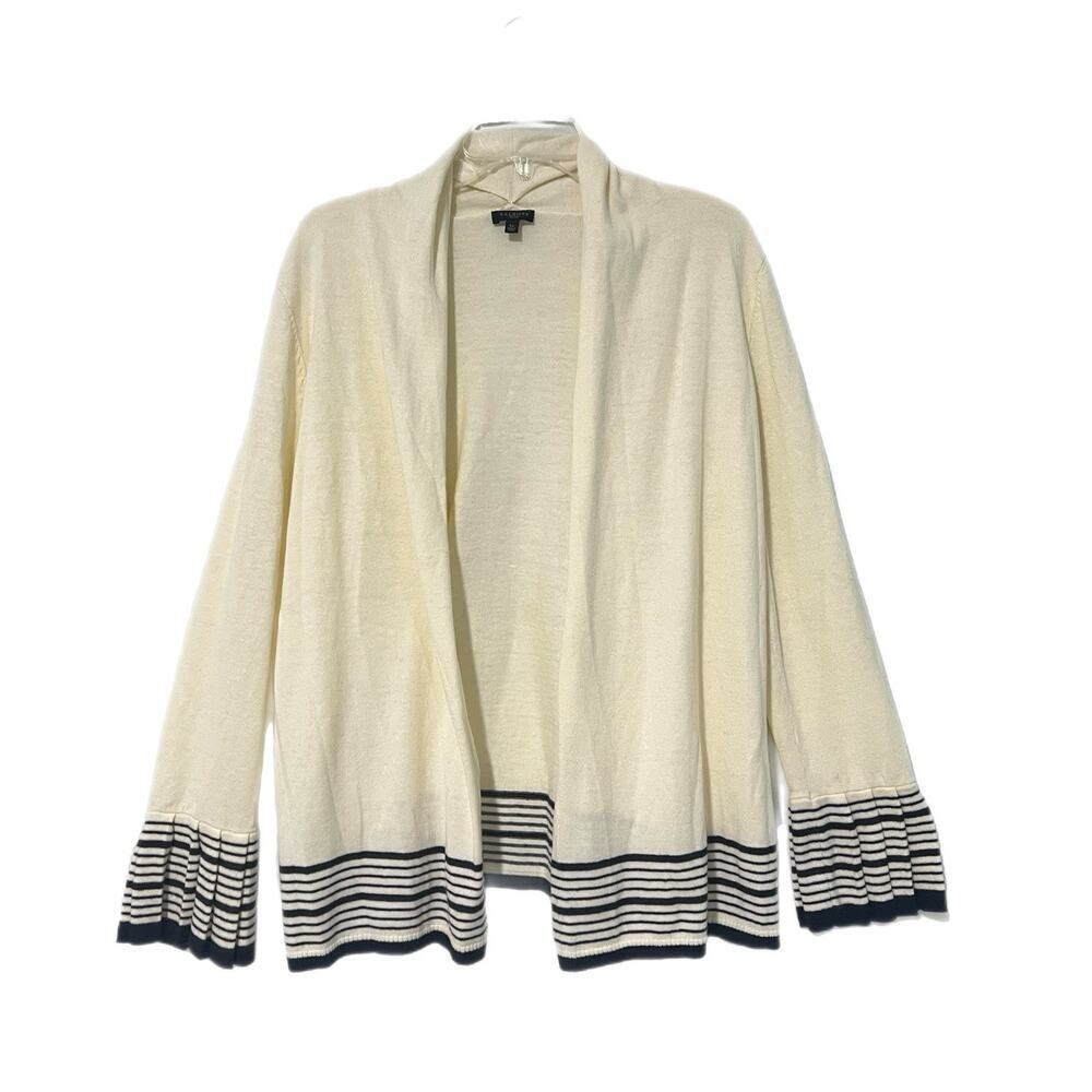 Talbots Cotton Cashmere Blend Cardigan Open Front Large Petite LP Pleat Cuffs